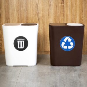 M METERXITY 2 Pack Recycle Sticker - Home Trash Can Labels, Strong Adhesion & Smooth Surface, Apply to Kitchen/Garden Trash Bin (5 Inch, White on Light Blue)