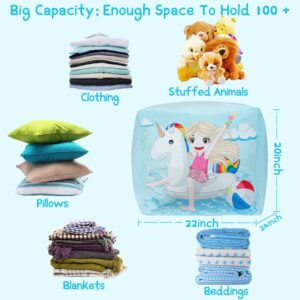 Yoweenton Blue Bean Bag Chair for Girls, Stuffed Animal Storage, Girls Room Decorations, 22"x24" Extra Large,Velvet Extra Soft Cover Only