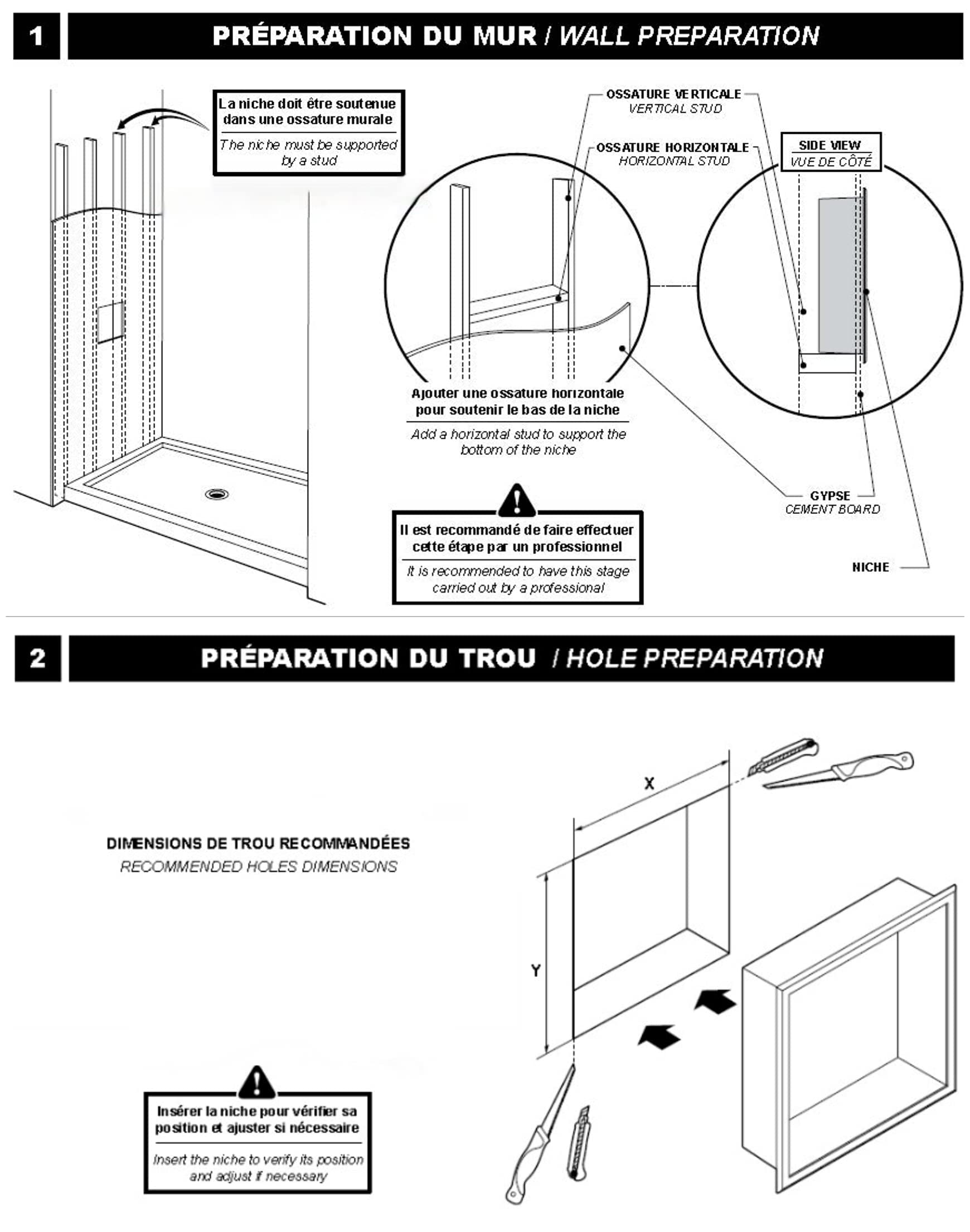 Sunrosa Brushed Nickel Shower Niche Stainless Steel, Ready for Tile, Waterproof 11.8" x 23.6" Bathroom Recessed Niche, Organizer Storage for Shampoo & Toiletry Storage