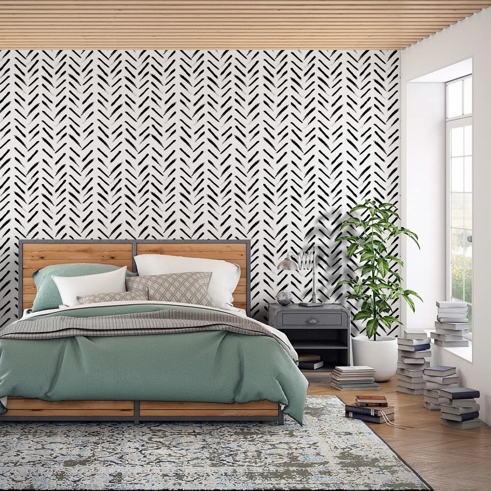 Black and White Stripe Wallpaper 17.71In X 236In Geometric Peel and Stick Wallpaper Modern Stripe Contact Paper Self Adhesive Removable Waterproof Wall Paper for Old Furniture Renovation