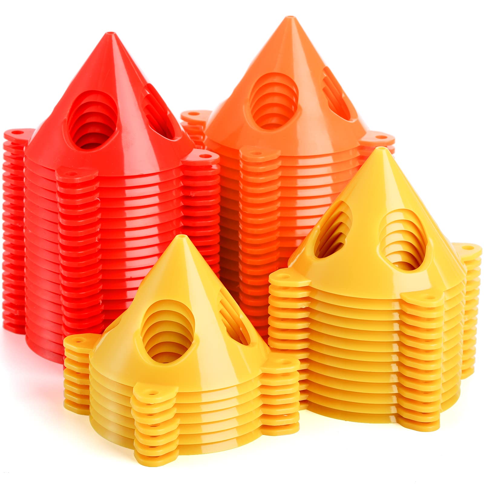 Bekith 60 Pack Cone Canvas and Cabinet Door Risers, Cone Painting Stands, Paint Pyramid Stands, Canvas Stands for Paint Pouring, 3.5"x2", Yellow, Red, Orange