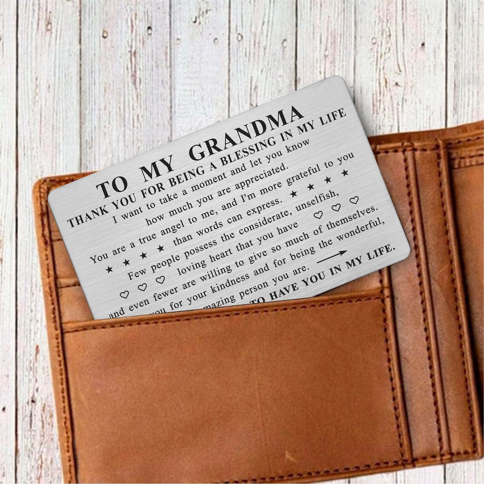 ABNTY Grandma Gifts for Mothers Day, Grandma Birthday Gift, Thank You Grandmother Gifts, Appreciation Grandma Card, Steel Engraved Wallet Card Insert