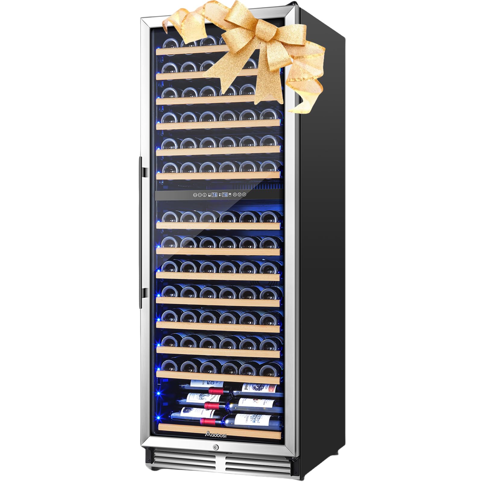 AAOBOSI 24 Inch Wine Cooler Dual Zone, 154 Bottles Wine Refrigerator Built in or Freestanding Wine Fridge 40°F-65°F with Intelligent Temperature Control-Memory Function-Powerful Compressor-Quiet