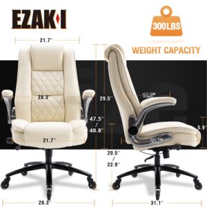 EZAKI High Back Office Chair-Flip-up Arms Executive Computer Desk Chair, Built-in Lumbar Support Thick Padded Adjustable Rock Tension Ergonomic Design for Back Pain (Beige)