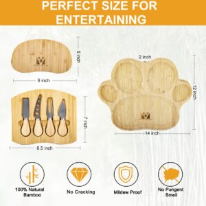 Vestaware Charcuterie Boards, Paw Shaped Cheese Fruit Board Gift Set Natural Bamboo Cheese Knife Serving Board Set, Unique House Warming Gifts New Home