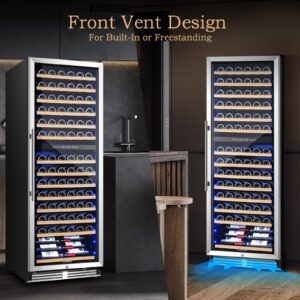 AAOBOSI 24 Inch Wine Cooler Dual Zone, 154 Bottles Wine Refrigerator Built in or Freestanding Wine Fridge 40°F-65°F with Intelligent Temperature Control-Memory Function-Powerful Compressor-Quiet