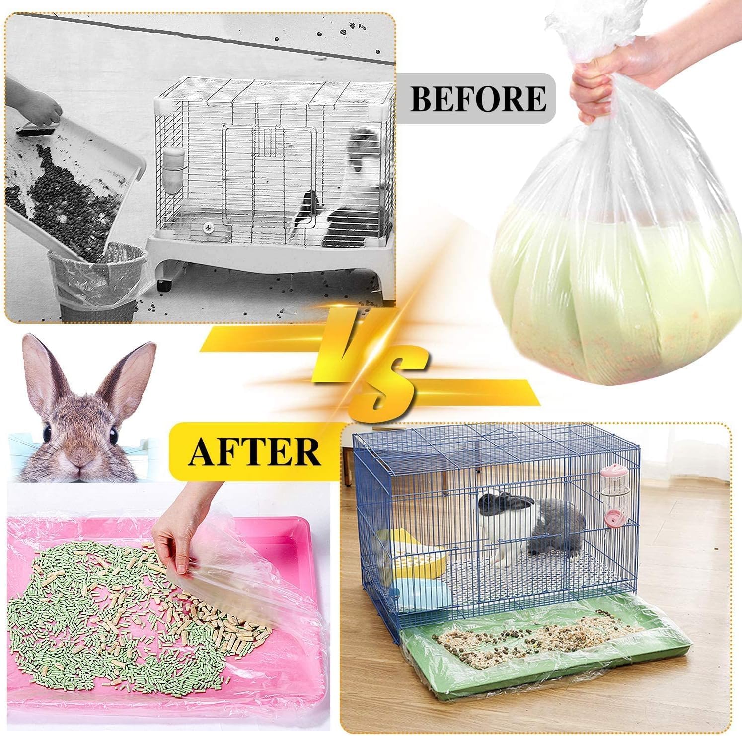 upcessory 100 pcs Disposable Cage Liners, Clear Plastic Rabbit Cage Liner Bag, Universal Toilet Film for Bunny, Hamster, Totoro, Hedgehog, Guinea Pig and Small Animals