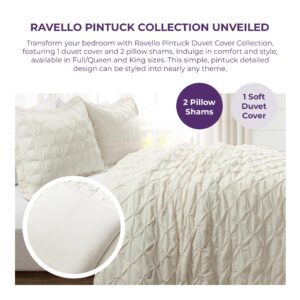 Lush Decor Ravello Pintuck Duvet Cover Set - Luxe 3 Piece Textured Oversized Bedding Set - Traditional Glam & Farmhouse Inspired Bedroom Decor - Full/ Queen, Ivory