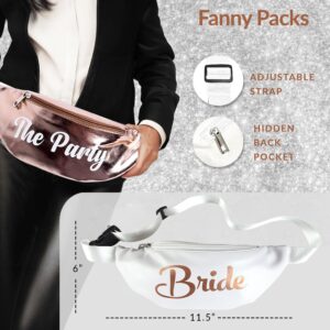 30 pc Rose Gold Bachelorette Party Favors, Accessories - Bachelorette Fanny Packs and Bride Fanny Pack - Bachelorette Party Kit with Sunglasses, Koozies, & Bridal Accessories (Rose Gold)