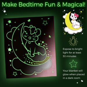 Glow in The Dark Blankets for Girls - Kids Blankets for Girls, Glows 8+ Hrs, Glow in the Dark Throw Blanket for Girls, Fuzzy Pink Blanket, Toddler Fleece Blanket, Teen Blanket for Cat Lovers, 50x60in