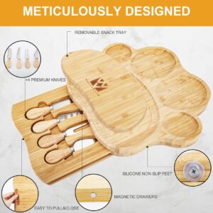 Vestaware Charcuterie Boards, Paw Shaped Cheese Fruit Board Gift Set Natural Bamboo Cheese Knife Serving Board Set, Unique House Warming Gifts New Home