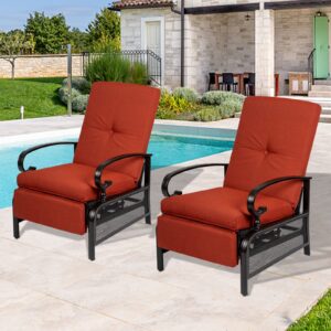 Incbruce Outdoor Lounge Chair Set of 2 Patio Furniture Adjustable Recliner with Retractable Steel Frame and Removable Thick Cushions - Red