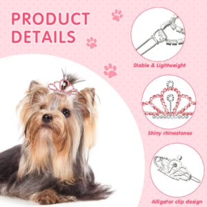 MTLEE Crystal Rhinestone Hair Accessories - 2 Tiara Clips for Dogs, Girls and Pet Grooming Costumes (Pink)