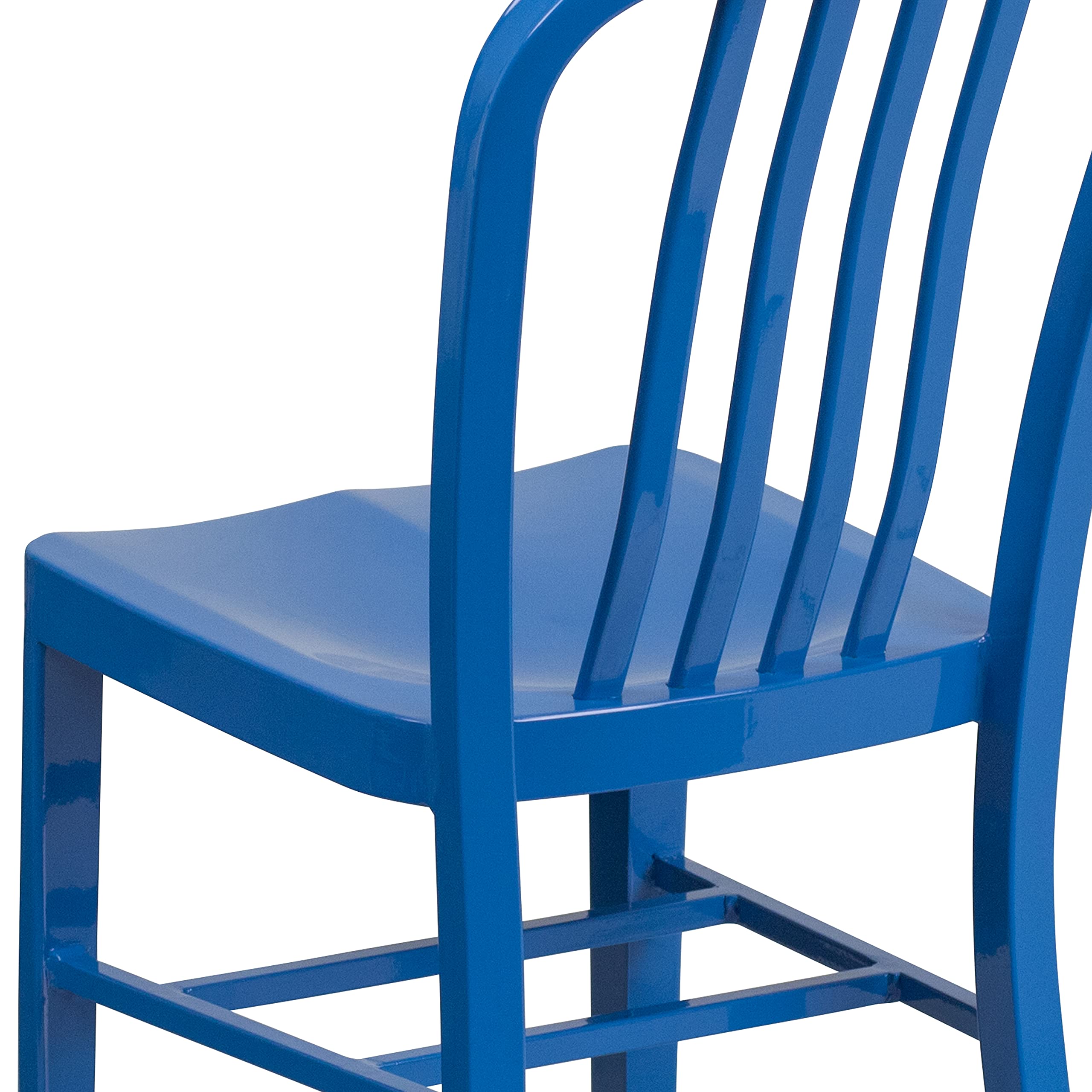 Merrick Lane Santorini Indoor/Outdoor Dining Chair - Blue Galvanized Steel Frame - 18 Inch Seat - Slatted Back