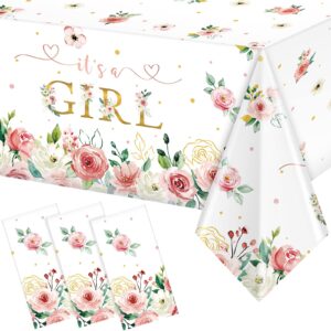 pajean floral baby shower supplies it's a girl baby shower party tablecloths girls flowers table cover for kids baby girls shower birthday(3 pack)