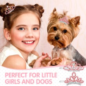 MTLEE Crystal Rhinestone Hair Accessories - 2 Tiara Clips for Dogs, Girls and Pet Grooming Costumes (Pink)