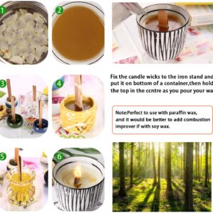 100 pcs Wooden Candle Wicks for Candle Making,6 inch Crackling Wood Wicks/Smokeless Candle Wick with Metal Base Clip 50 Sets