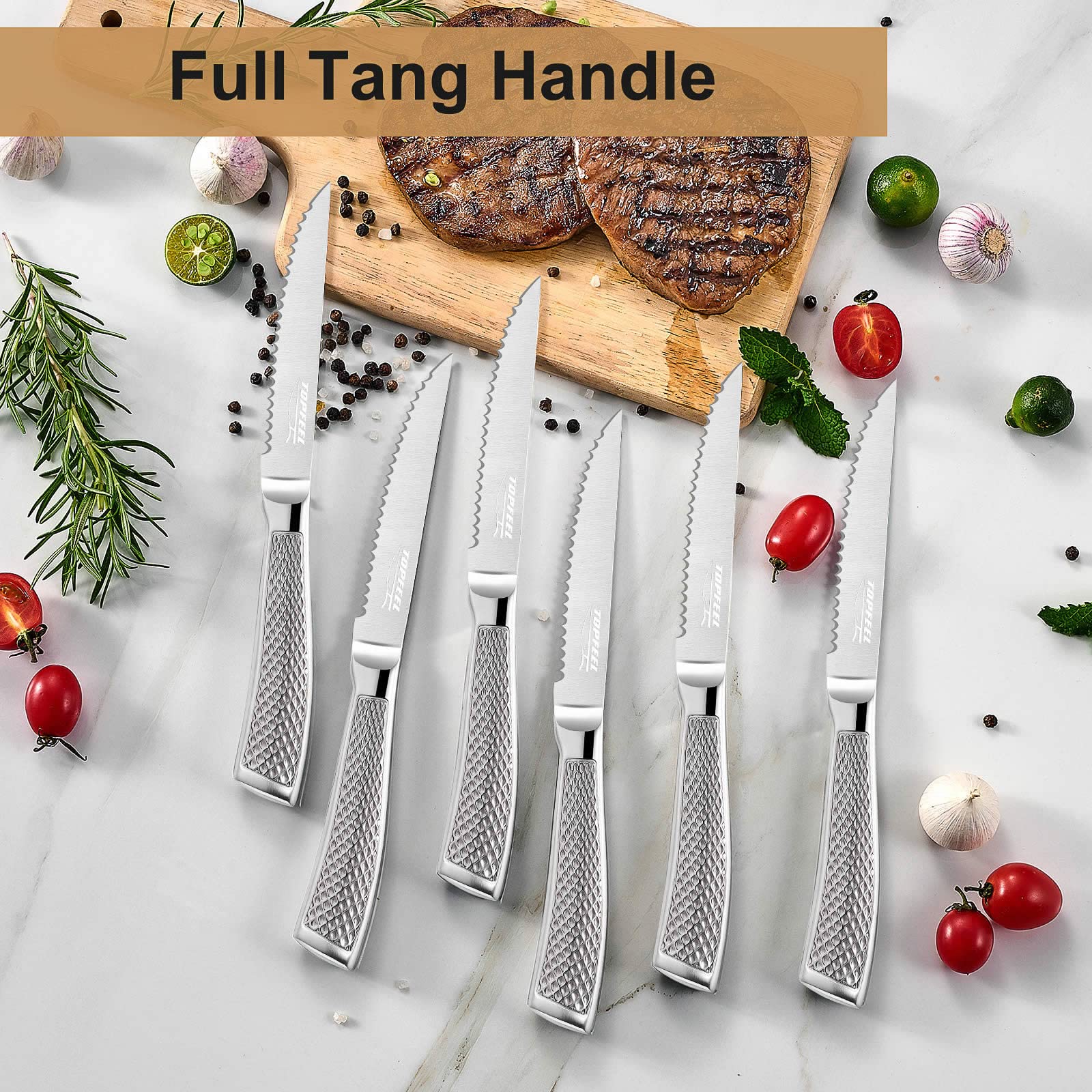 14 Pcs German Stainless Steel Kitchen Knife Set with In-Drawer Bamboo Knife Block - 7 Chef Knives,6 Serrated Steak Knives, Knife Sharpener, Ultra Sharp Chef Knife Set with Full-Tang Design