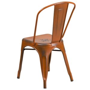 Merrick Lane Banks Stacking Dining Chair - Orange Metal Frame - Distressed Powder Coated Finish - Curved Slat Back - 500 lb. Static Weight Capacity