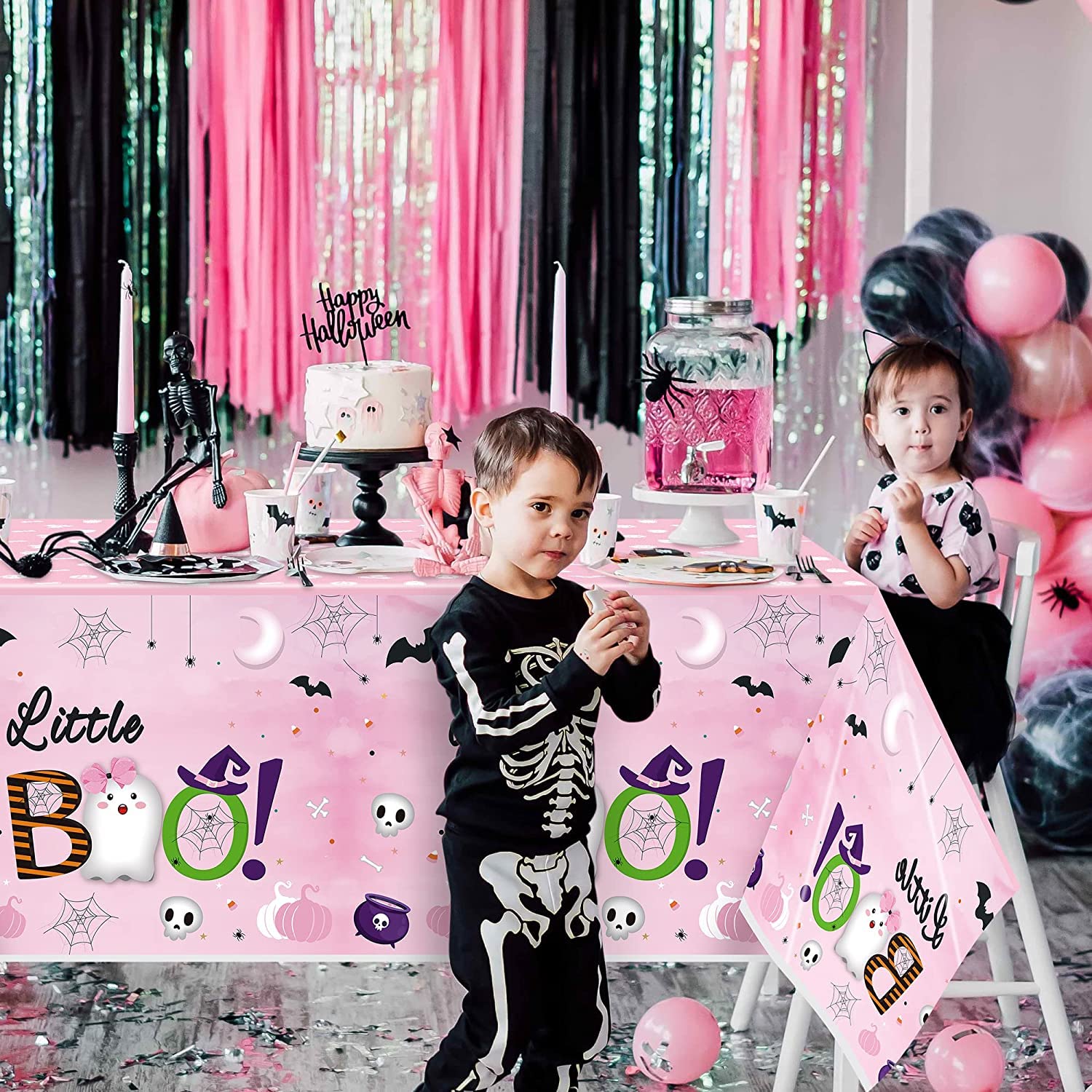 Haooryx 3 Pack Little Boo Table Covers Halloween Party Decoration Supplies, Plastic Rectangle Tablecloth Disposable Tablecover for Little Boo Theme Party Kids Birthday Baby Shower Decor, 108 x 54 Inch