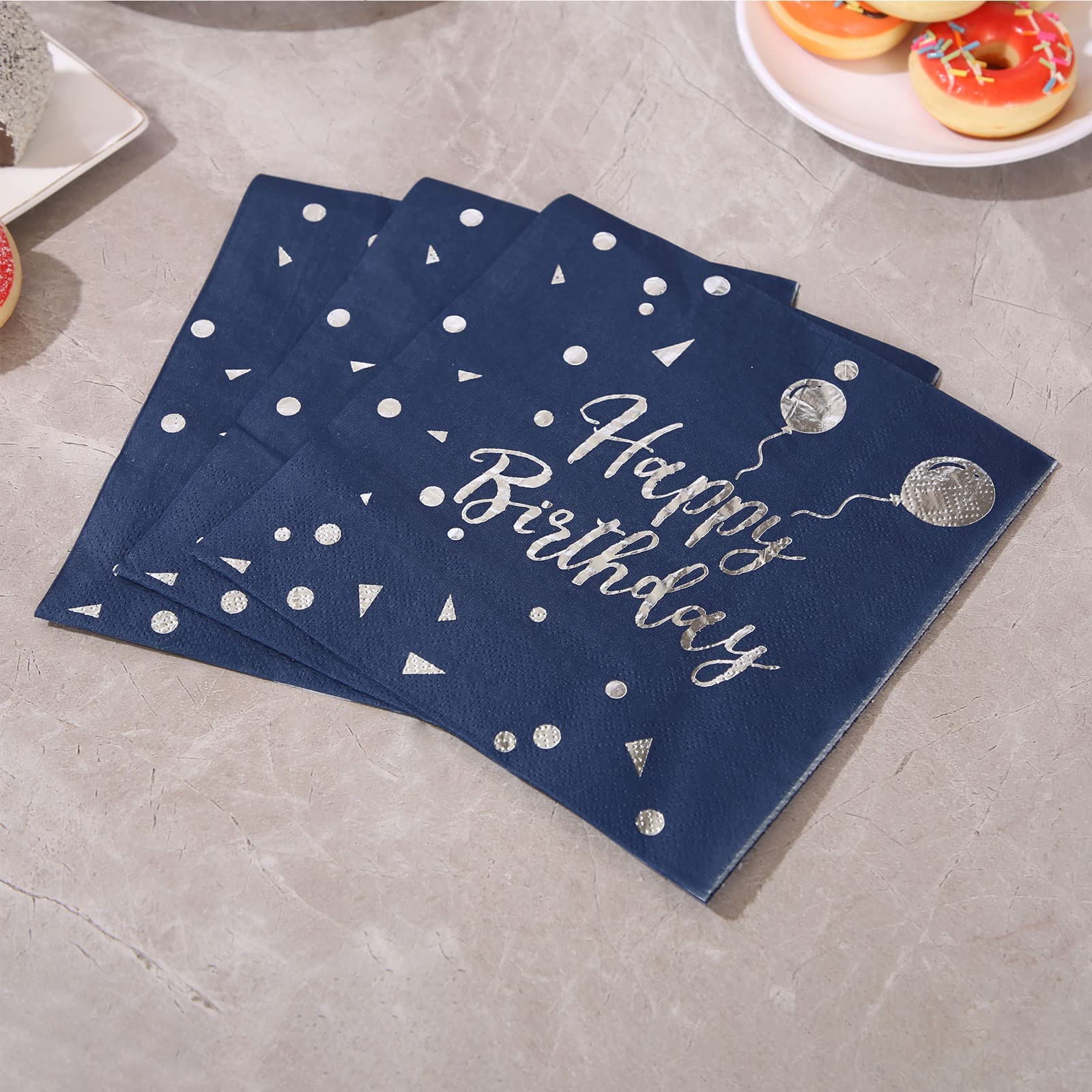 175 PCS Blue Birthday Party Decorations Blue and Silver Birthday Plates and Napkins Party Supplies for Happy Birthday Decor Serves 25 Guests