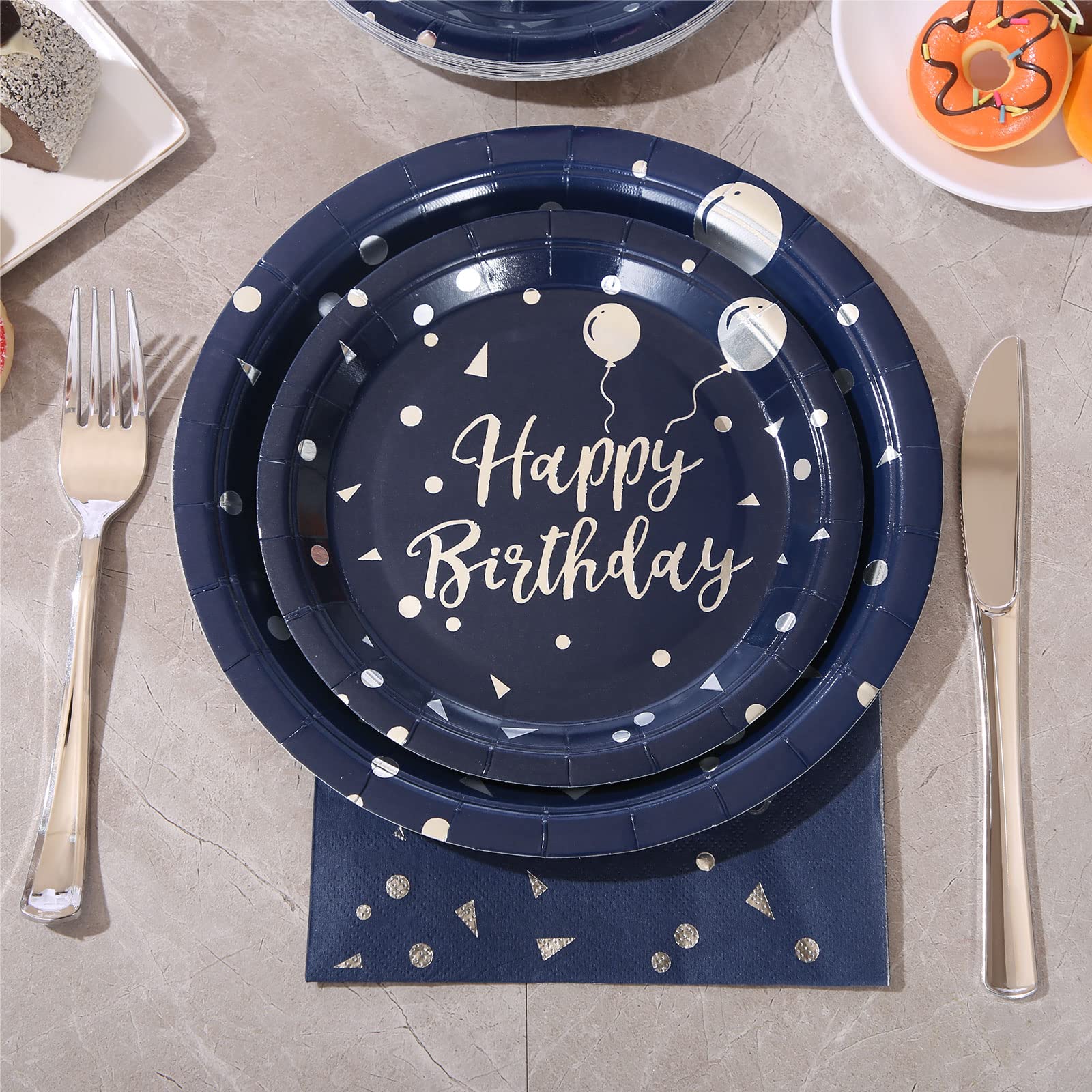 175 PCS Blue Birthday Party Decorations Blue and Silver Birthday Plates and Napkins Party Supplies for Happy Birthday Decor Serves 25 Guests