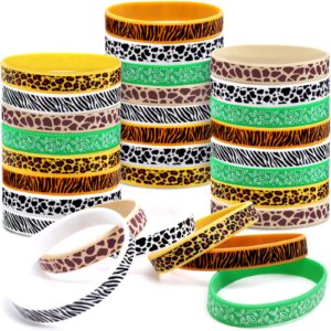 magirita safari animal print rubber bracelets 24 pack leopard cow tiger print wristband jungle party favors zoo wild birthday party goodie gifts bags decor for shower class rewards