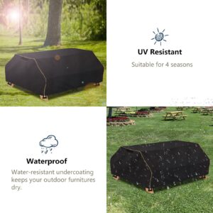 Bitubi 70 / 72 Inch Waterproof Picnic Table Cover With Bench Covers,Classic Black Wind Dust Proof Anti-UV, 72”Outdoor Cover For Picnic Table