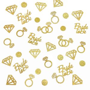 bridal shower decorations 300pcs table glitter confetti for engagement party decor bride to be,diamond,ring and circle gold paper confetti for wedding bachelorette party favors (gold)