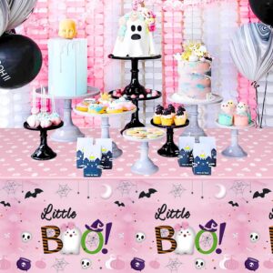 Haooryx 3 Pack Little Boo Table Covers Halloween Party Decoration Supplies, Plastic Rectangle Tablecloth Disposable Tablecover for Little Boo Theme Party Kids Birthday Baby Shower Decor, 108 x 54 Inch