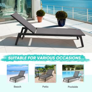 Erinnyees Outdoor Chaise Lounge, Aluminum Patio Lounge Chair with Wheels, All-Weather Five-Position Adjustable Reclining Chair, for Patio Pool, Deck, Beach, Yard