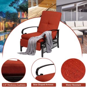 Incbruce Outdoor Lounge Chair Set of 2 Patio Furniture Adjustable Recliner with Retractable Steel Frame and Removable Thick Cushions - Red