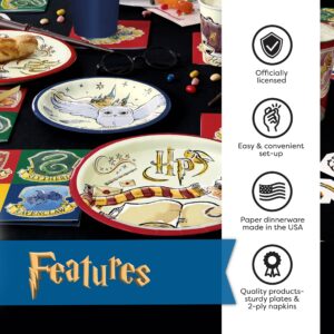 Harry Potter Birthday Decorations Kit | Harry Potter Birthday Party Supplies | With Harry Potter Table Cover, Banner, Dinner Plates, Napkins, Candles, Button | Serves 16