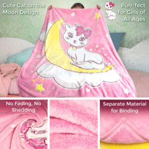 Glow in The Dark Blankets for Girls - Kids Blankets for Girls, Glows 8+ Hrs, Glow in the Dark Throw Blanket for Girls, Fuzzy Pink Blanket, Toddler Fleece Blanket, Teen Blanket for Cat Lovers, 50x60in