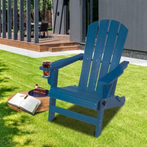 Kozyard Folding Adirondack Chair Patio Outdoor Chairs HDPE Plastic Resin Deck Chair Painted Weather Resistant for Deck, Garden, Backyard & Lawn Furniture, Fire Pit, Porch Seating(Navy Blue)