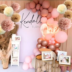 12-Piece Boho Dusty Rose Mauve Pink Tan Brown Cream Party Tissue Pom poms Paper Flowers Wall Hanging Backdrop Centerpieces for Table Wedding Baby Bridal Shower Nursery Garden Decoration