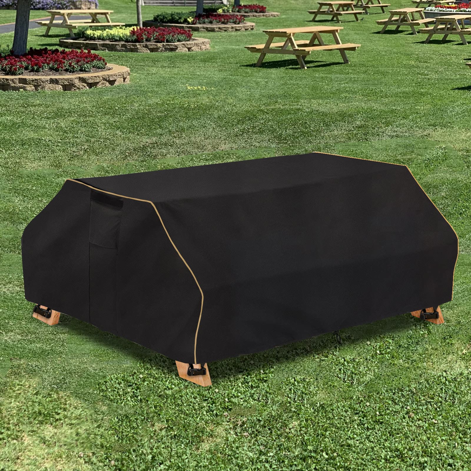 Bitubi 70 / 72 Inch Waterproof Picnic Table Cover With Bench Covers,Classic Black Wind Dust Proof Anti-UV, 72”Outdoor Cover For Picnic Table