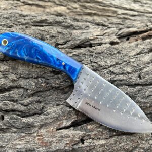 SUSA KNIVES Custom Handmade Excellent Farrier Rasp Bull Cutter knives horse file steel bull cutter knife, cowboy skinner knife with pancake leather sheath (BLUE)