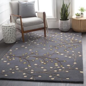 Mark&Day Wool Rugs, 2x4 Le Havre Cottage Gray Hearth Area Rug, Grey Cream Yellow Carpet for Fireplace, Entryway, Bedroom or Living Room (2' x 4' Hearth)