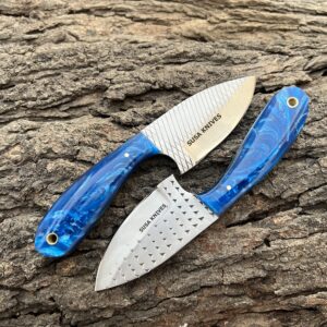 SUSA KNIVES Custom Handmade Excellent Farrier Rasp Bull Cutter knives horse file steel bull cutter knife, cowboy skinner knife with pancake leather sheath (BLUE)