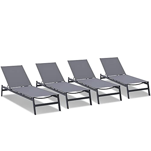 HAPPATIO Patio Chaise Lounge,Patio Lounge Chair with Breathable Textilene Fabric,Outdoor Patio Lounge Chairs for Patio Backyard Porch Poolside(Gray)