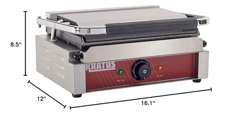 Kratos Commercial Electric Panini Sandwich Grill with Smooth Plates, 14" x 9" Cooking Surface, Commercial Countertop Panini Press, 120V, 1750W (29Y-021)