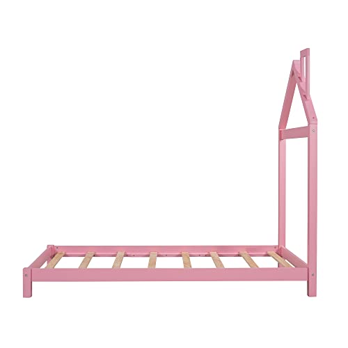 Merax Twin Kids Bed House Shaped Low Beds, Wood Platform Bed Frame for Girls,No Box Spring Needed,Easy Assemble (Twin,Pink