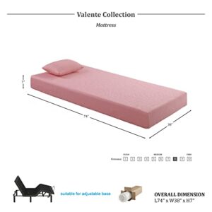 Lexicon Valente 7-Inch Gel-Infused Memory Foam Mattress Set, Twin, Pink