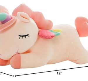 hitoshe Unicorn Stuffed Animals, Soft Unicorn Plush Hugging Pillow Toy Gifts for Kids (Pink, 12 in)