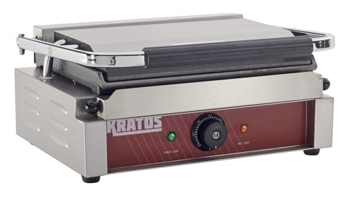 Kratos Commercial Electric Panini Sandwich Grill with Smooth Plates, 14" x 9" Cooking Surface, Commercial Countertop Panini Press, 120V, 1750W (29Y-021)