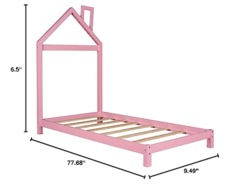 Merax Twin Kids Bed House Shaped Low Beds, Wood Platform Bed Frame for Girls,No Box Spring Needed,Easy Assemble (Twin,Pink