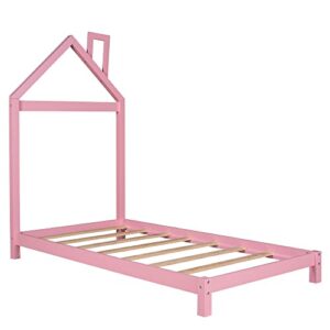 Merax Twin Kids Bed House Shaped Low Beds, Wood Platform Bed Frame for Girls,No Box Spring Needed,Easy Assemble (Twin,Pink