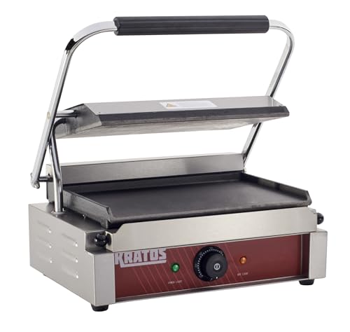 Kratos Commercial Electric Panini Sandwich Grill with Smooth Plates, 14" x 9" Cooking Surface, Commercial Countertop Panini Press, 120V, 1750W (29Y-021)