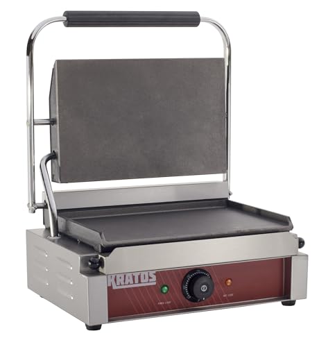 Kratos Commercial Electric Panini Sandwich Grill with Smooth Plates, 14" x 9" Cooking Surface, Commercial Countertop Panini Press, 120V, 1750W (29Y-021)